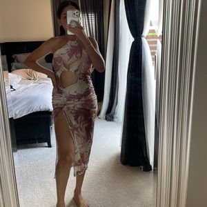 Cream printed cut out dress